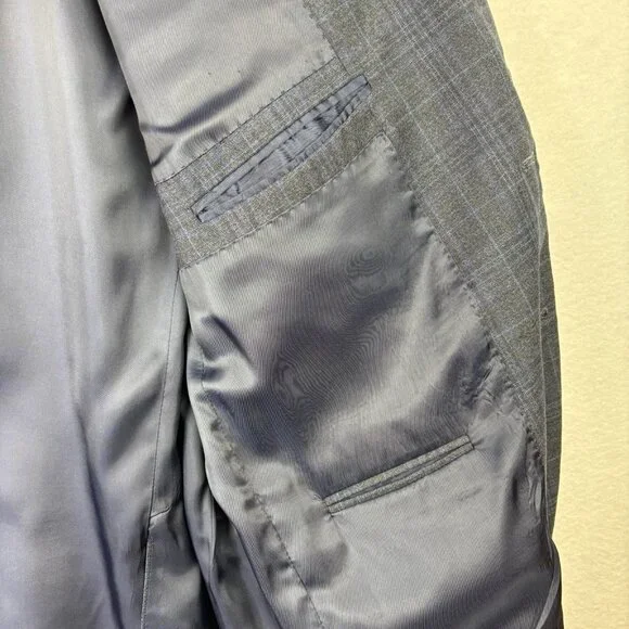 Peter Millar Suit Jacket Mens 48R Blue Gray Plaid 100% Wool 2 Button Blazer - Picture 8 of 13